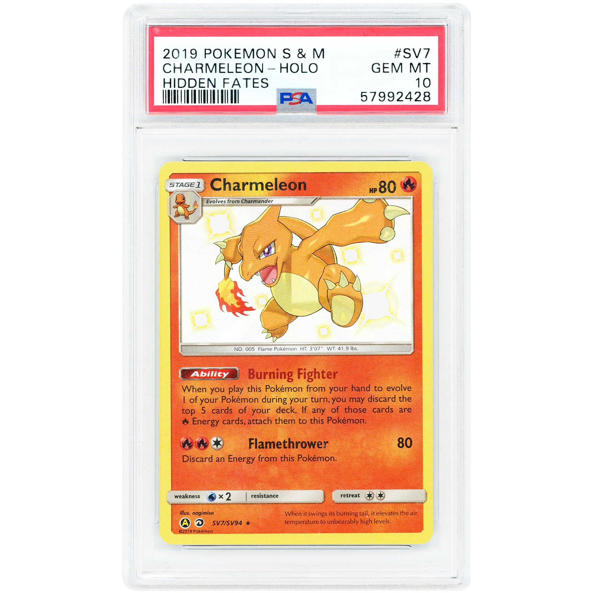 Charmeleon 2019 Pokemon Hidden Fates Shiny Vault Shiny Holo Rare #SV7 PSA Authenticated 10 Card