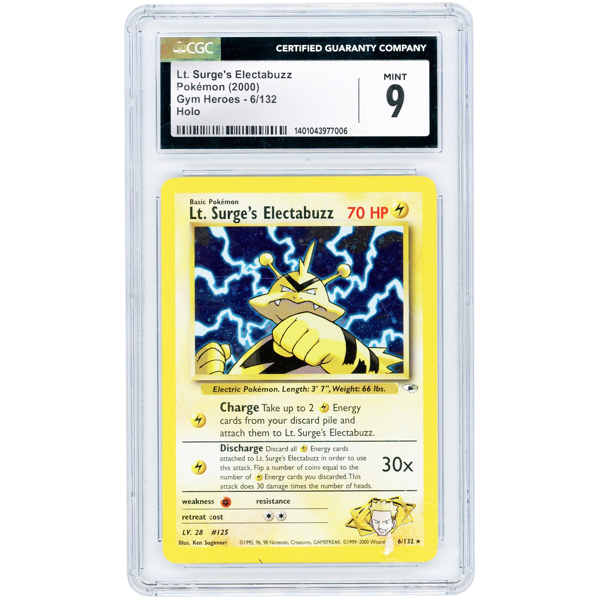 Lt. Surge's Electabuzz 2000 Pokemon Gym Heroes Holo Rare #6 CGC Authenticated 9 Card