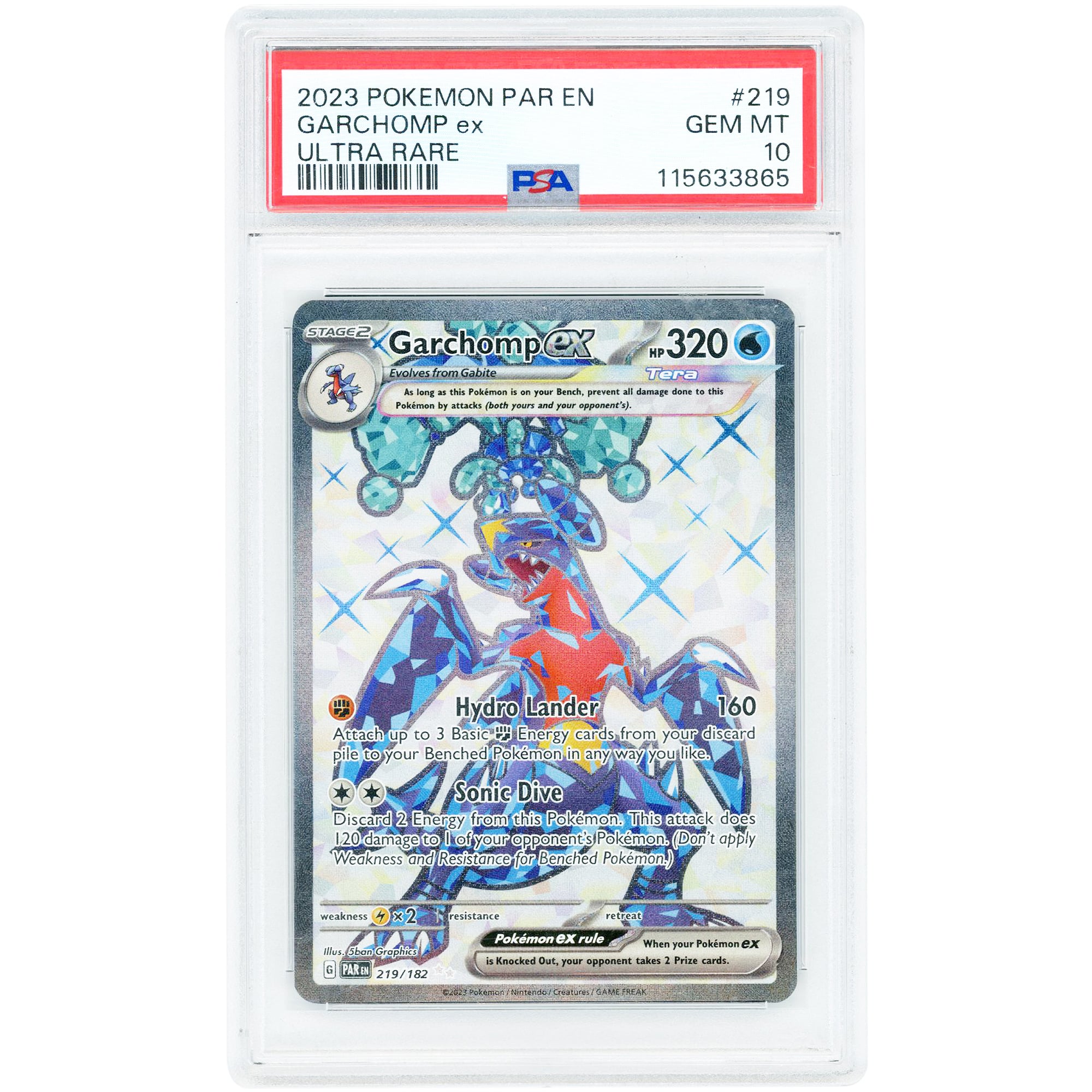 Garchomp ex 2023 Pokemon Paradox Rift Ultra Rare #219 PSA Authenticated 10 Card