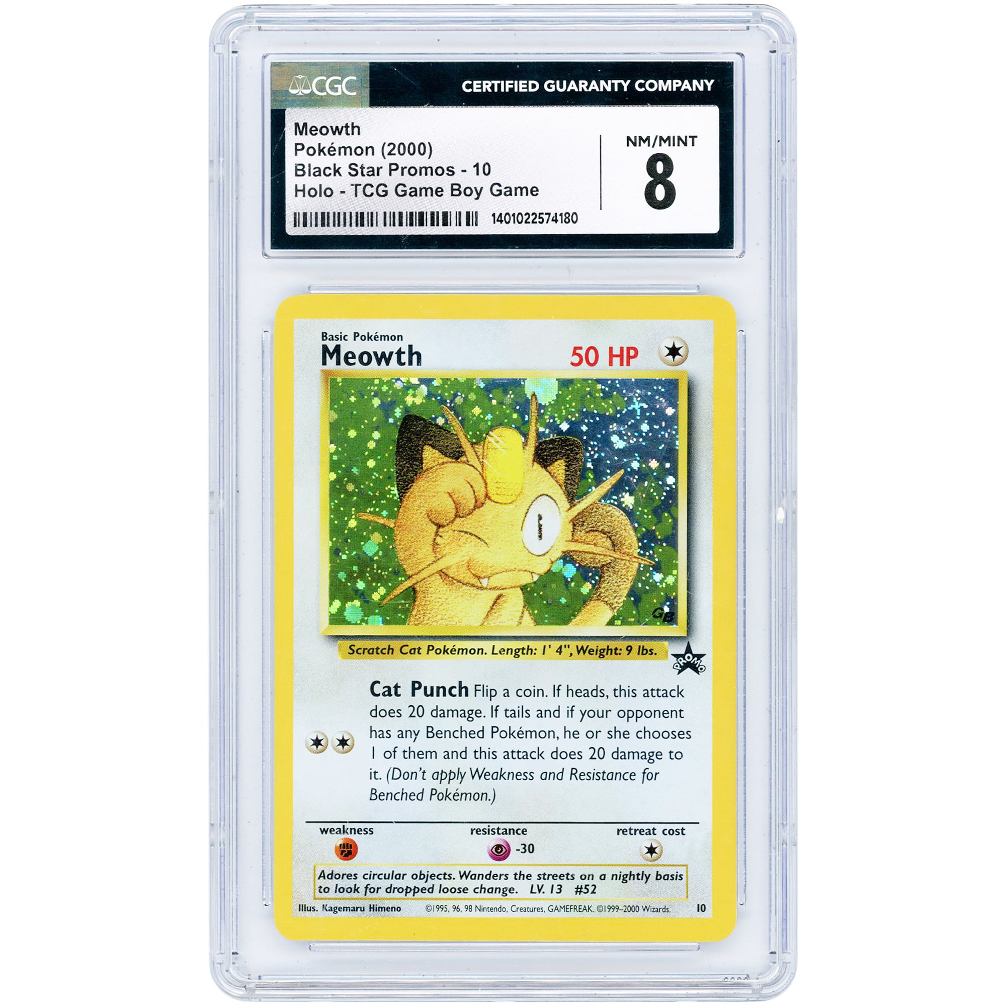 Meowth 2000 Pokemon Gameboy Black Star Promo #10 CGC Authenticated 8 Card