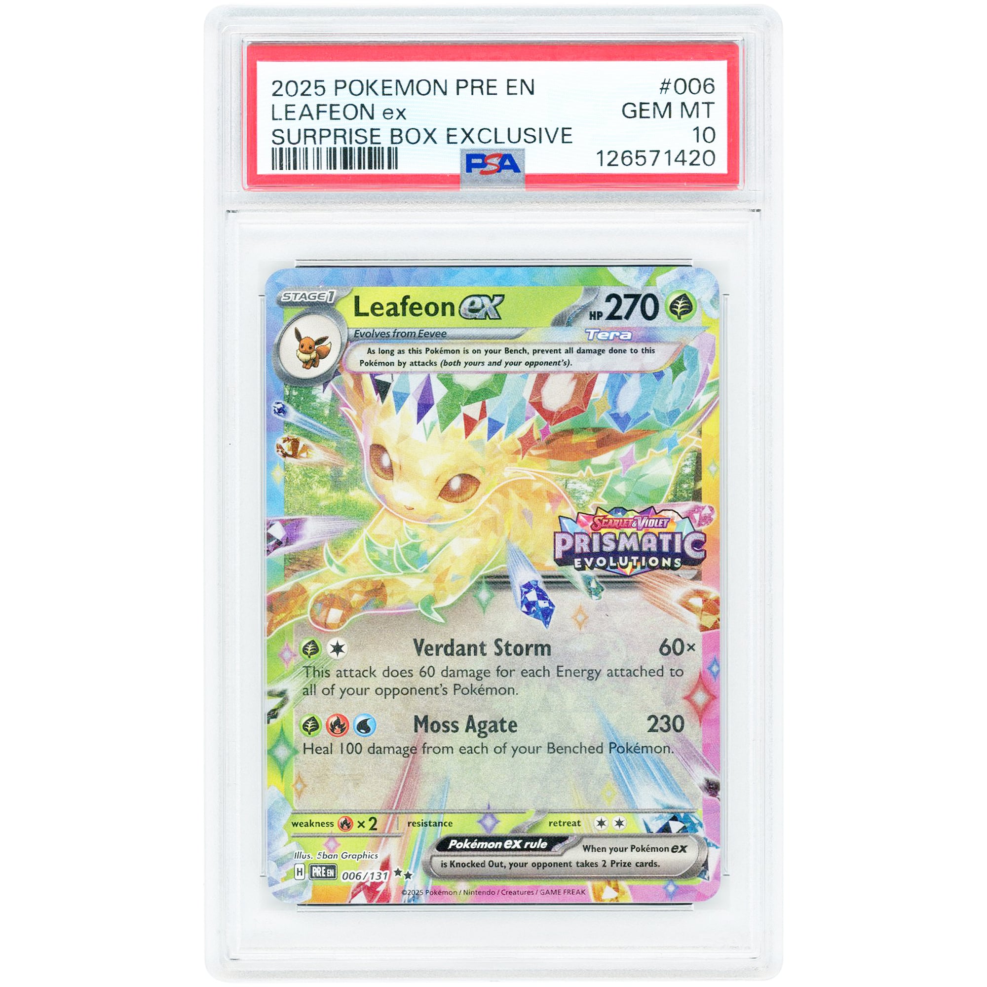 Leafeon ex 2025 Pokemon Prismatic Evolutions Prismatic Evolutions Stamp #6 PSA Authenticated 10 Card