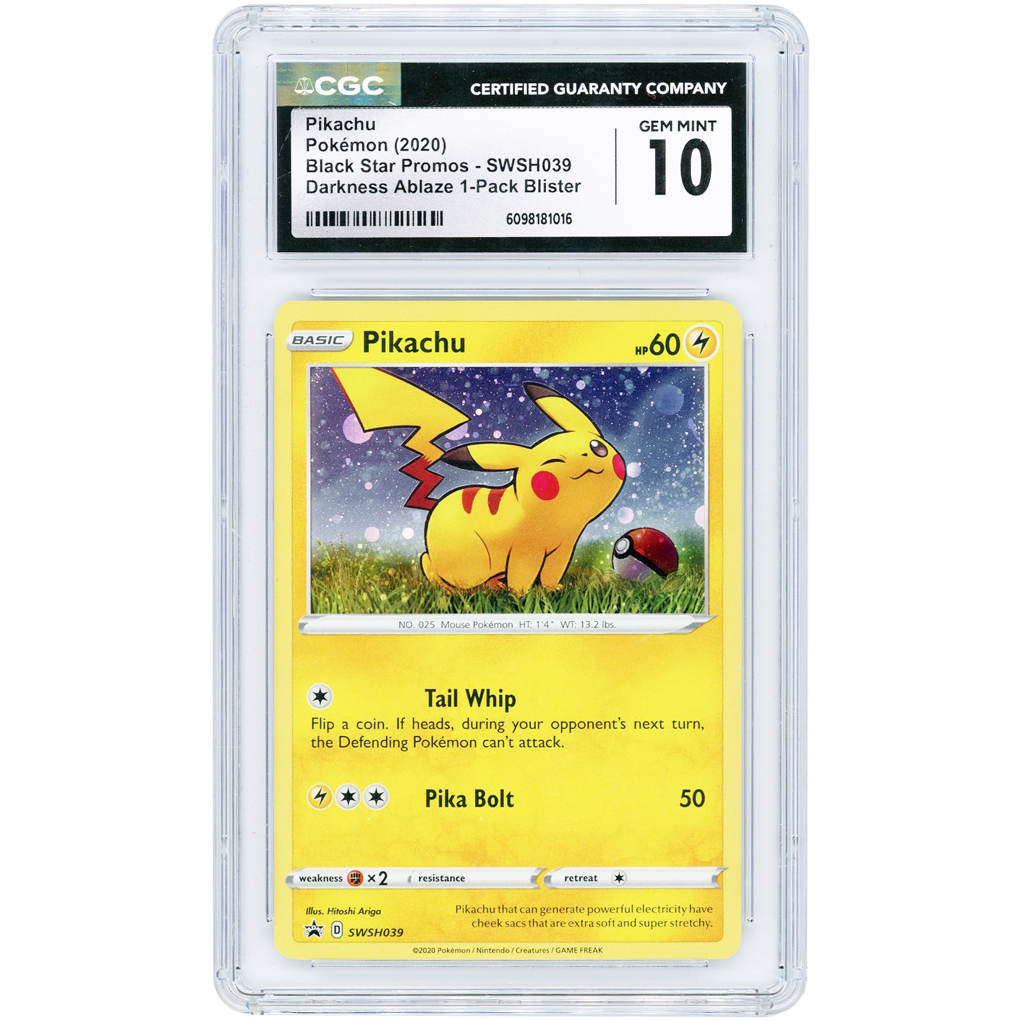 Pikachu 2020 Pokemon Sword & Shield Promo #SWSH039 CGC Authenticated 10 Card