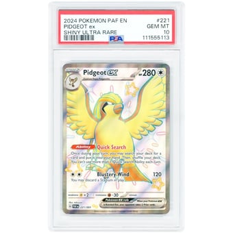 Pidgeot ex 2024 Pokemon Paldean Fates Shiny Ultra Rare #221 PSA Authenticated 10 Card