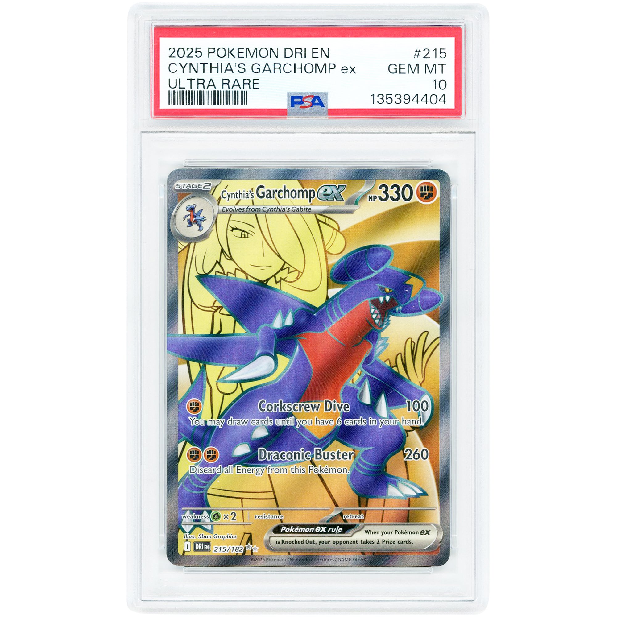 Cynthia's Garchomp ex 2025 Pokemon Destined Rivals Ultra Rare #215 PSA Authenticated 10 Card