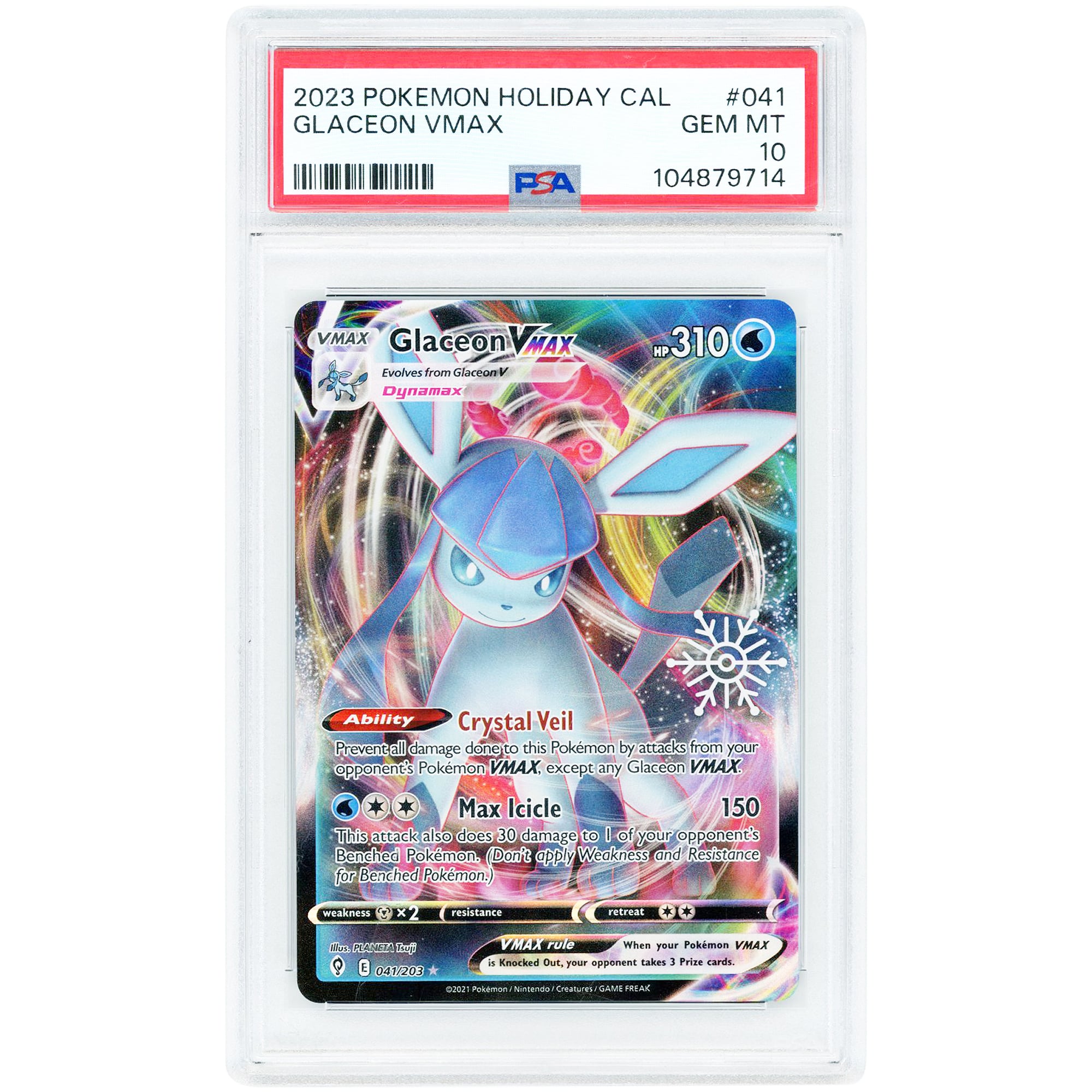 Glaceon VMAX 2023 Pokemon '23 Holiday Calendar Snowflake Stamp #41 PSA Authenticated 10 Card