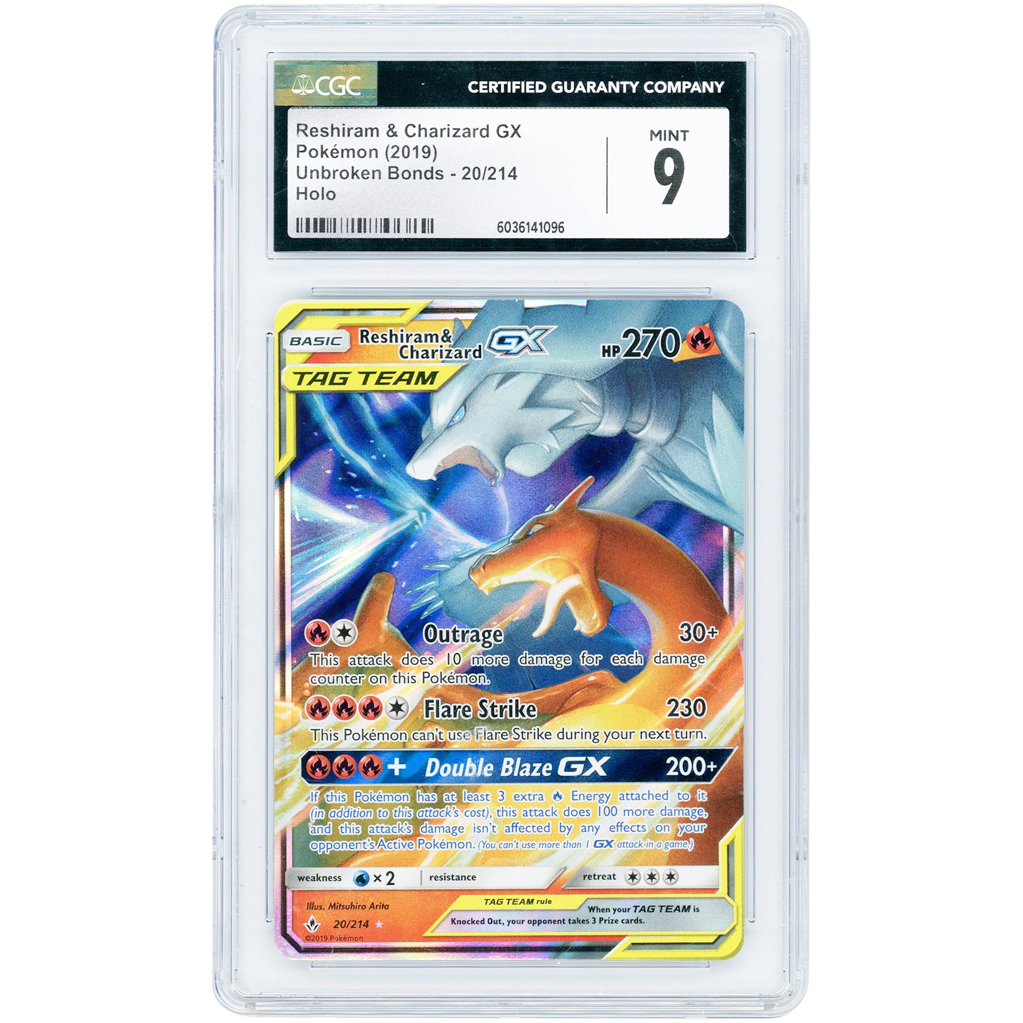 Reshiram & Charizard GX 2019 Pokemon Unbroken Bonds Ultra Rare #20 CGC Authenticated 9 Card