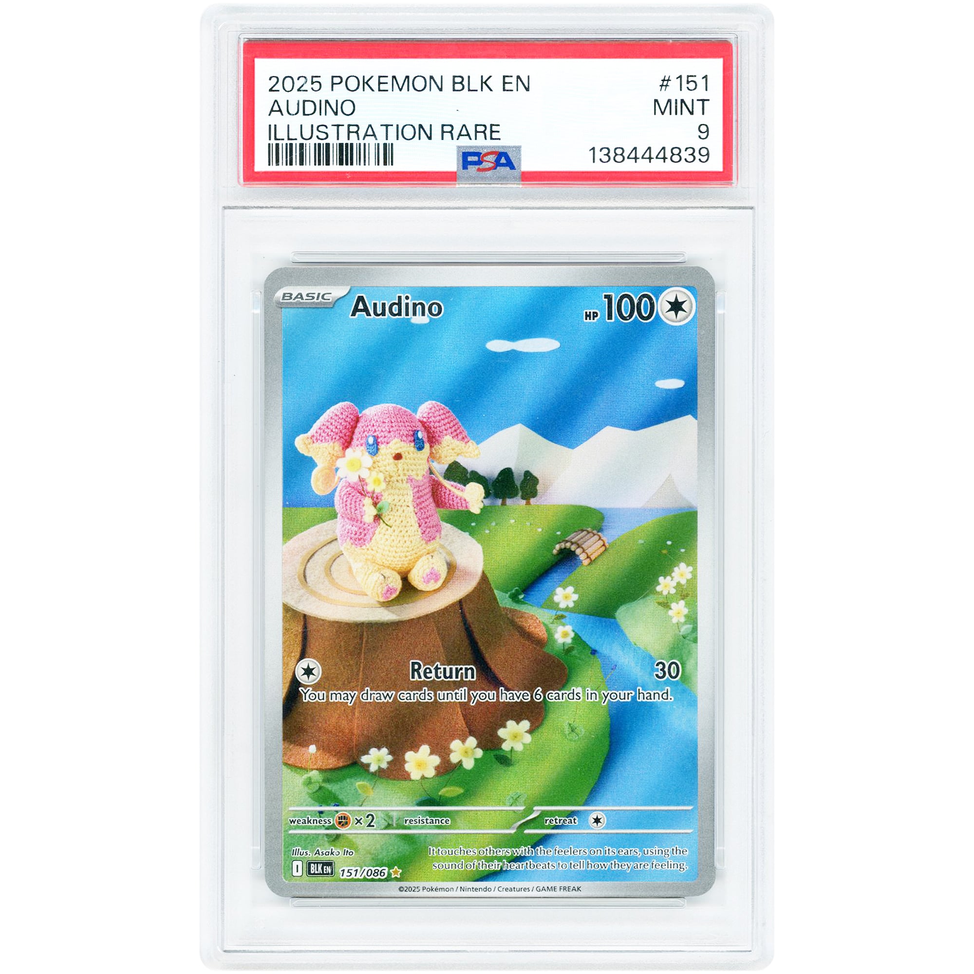 Audino 2025 Pokemon Black Bolt Illustration Rare #151 PSA Authenticated 9 Card