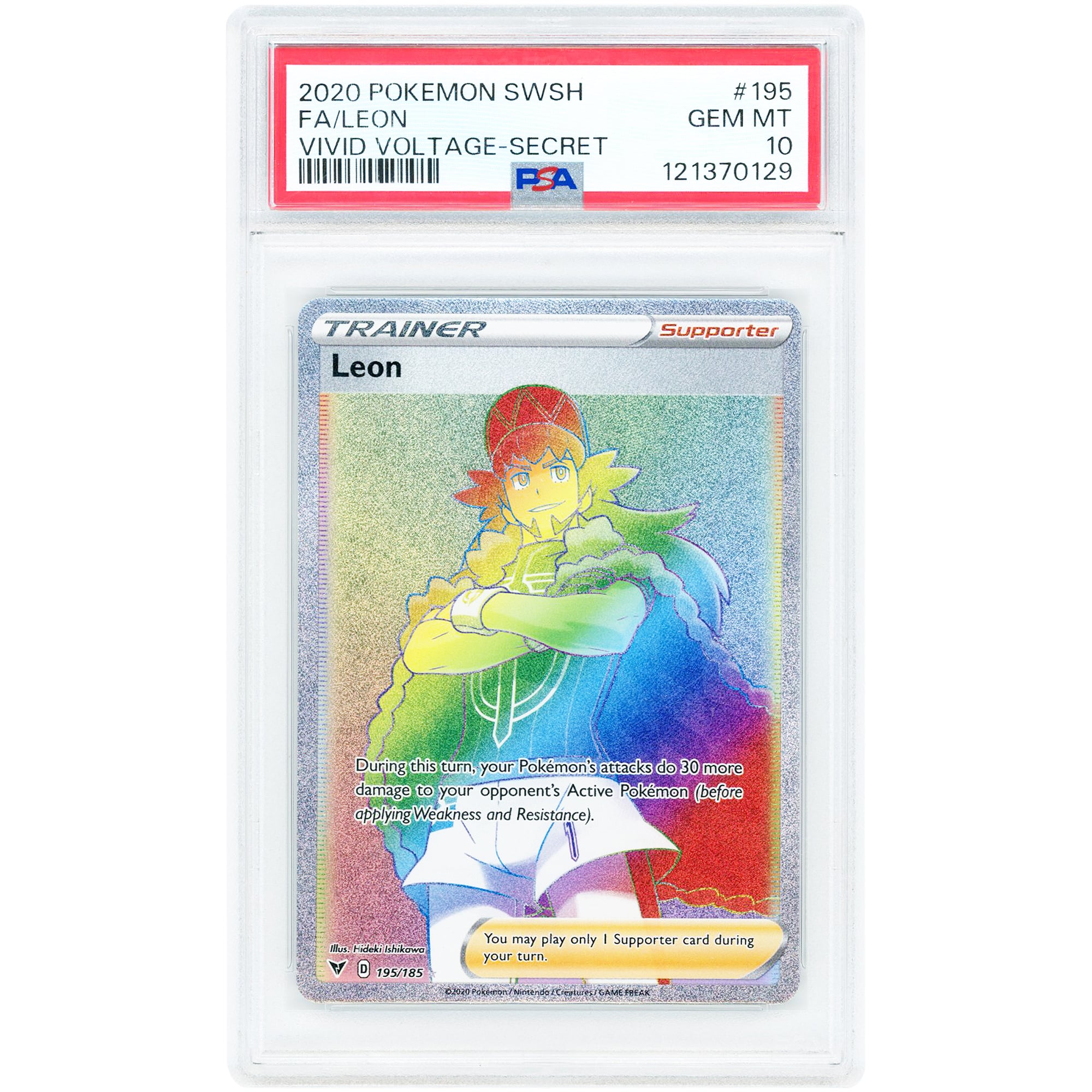 Leon 2020 Pokemon Vivid Voltage Secret Rare #195 PSA Authenticated 10 Card