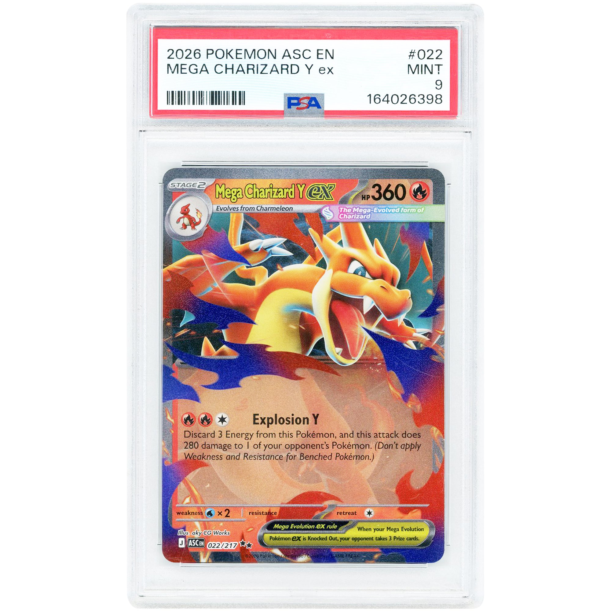 Mega Charizard Y ex 2026 Pokemon Ascended Heroes Double Rare #22 PSA Authenticated 9 Card