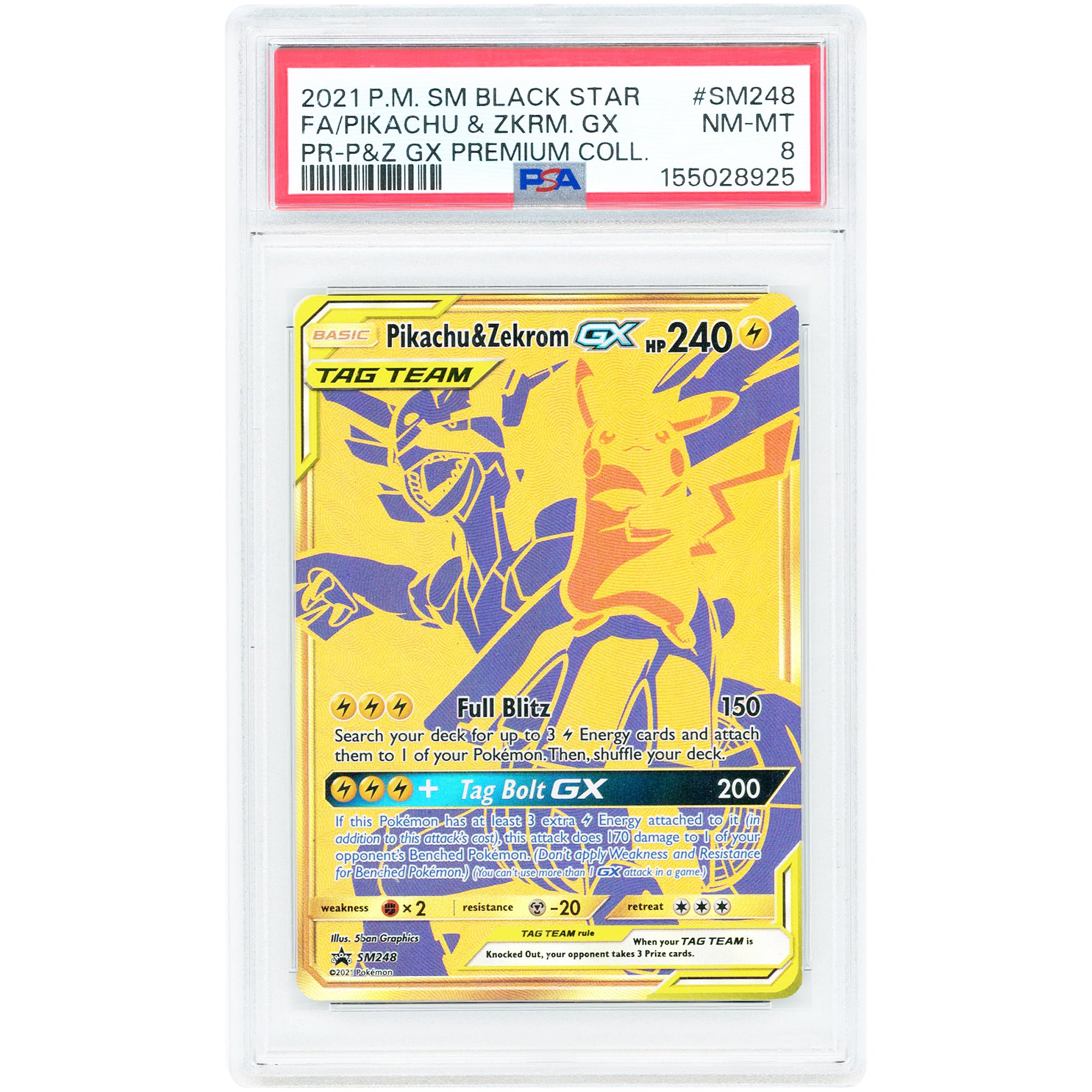 Pikachu & Zekrom GX 2021 Pokemon Sun & Moon Promo #SM248 PSA Authenticated 8 Card