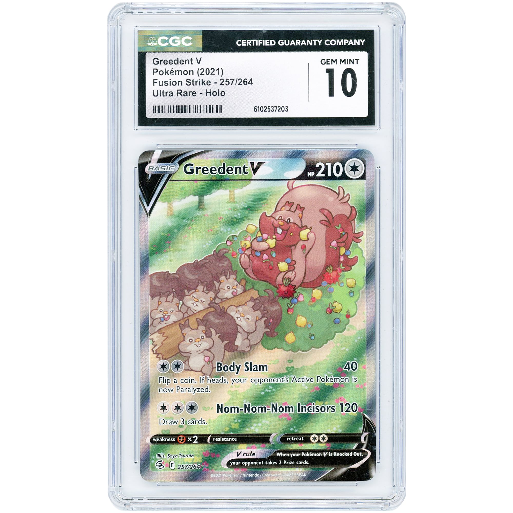 Greedent V 2021 Pokemon Fusion Strike Ultra Rare #257 CGC Authenticated 10 Card