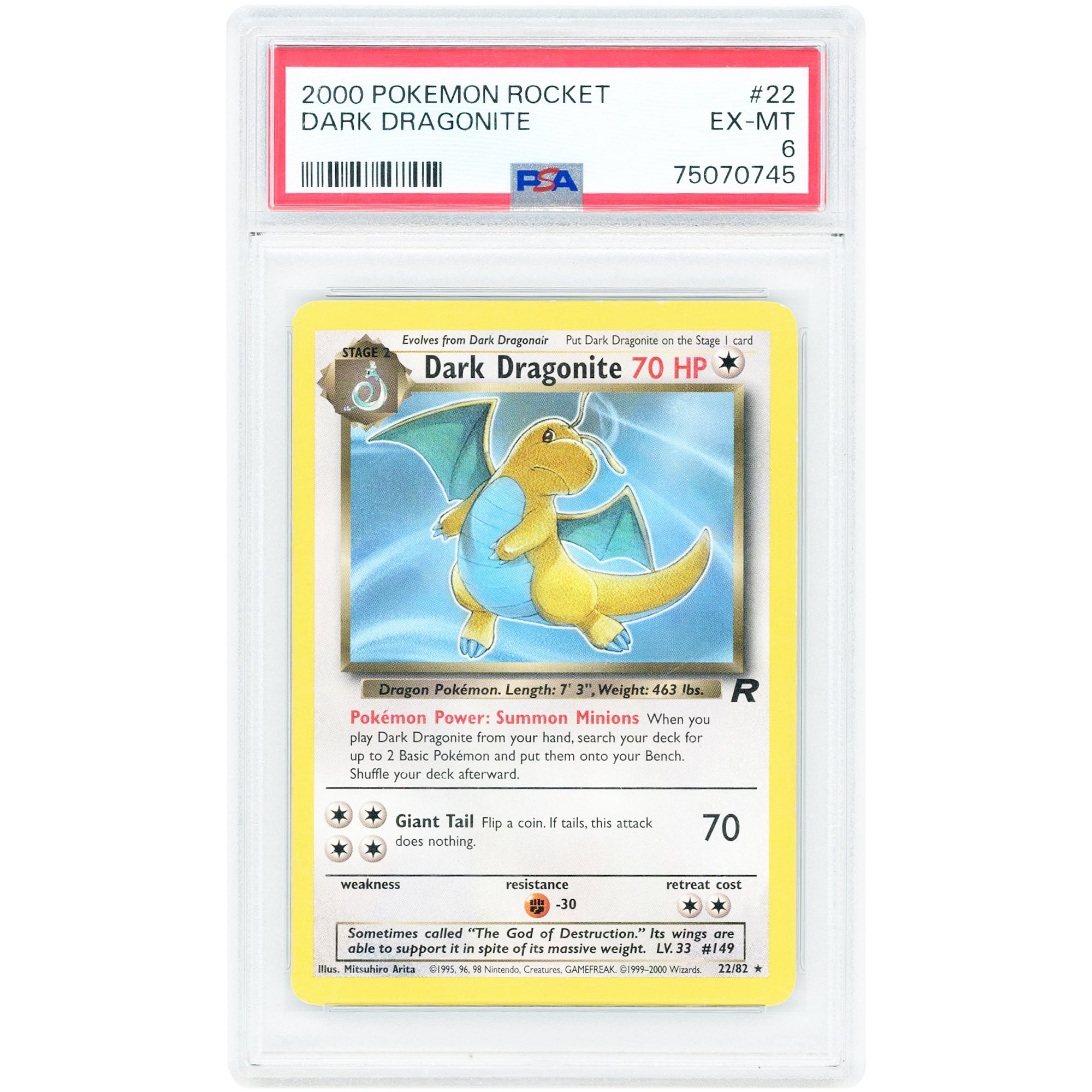 Dark Dragonite 2000 Pokemon Team Rocket Rare #22 PSA Authenticated 6 Card