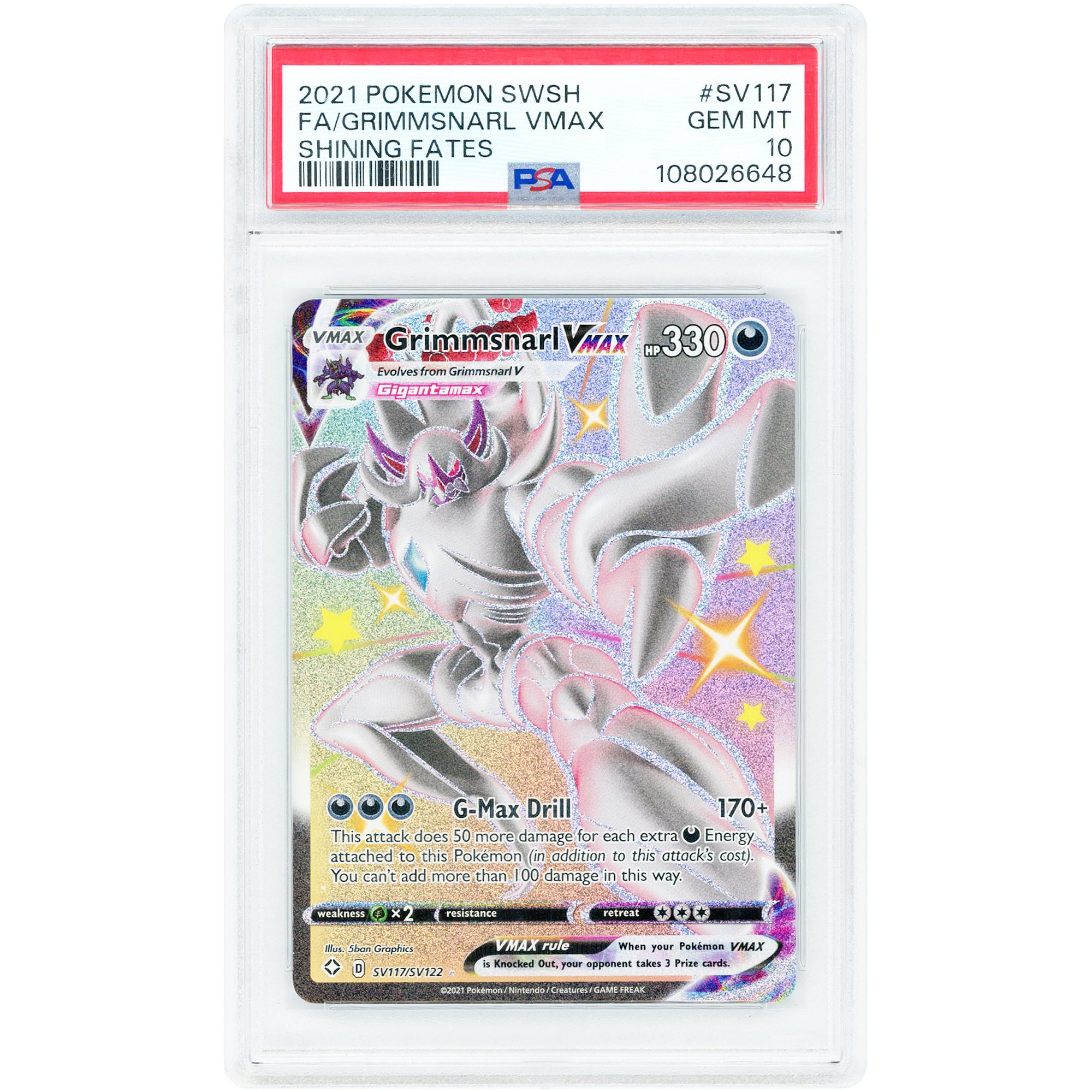 Grimmsnarl VMAX 2021 Pokemon Shining Fates Shiny Vault Shiny Holo Rare #SV117 PSA Authenticated 10 Card