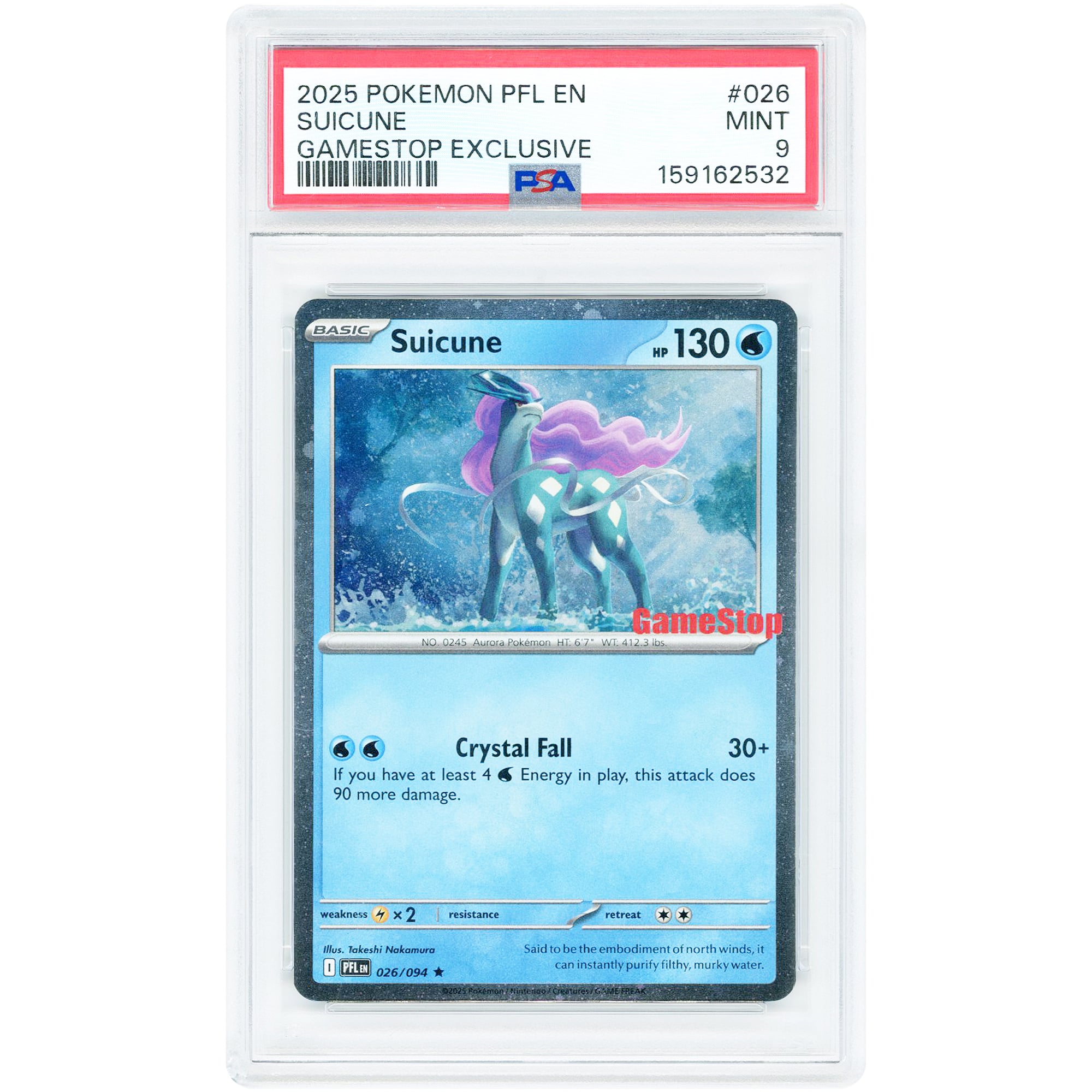 Suicune 2025 Pokemon Gamestop Exclusive Stamped Promo #26 PSA Authenticated 9 Card