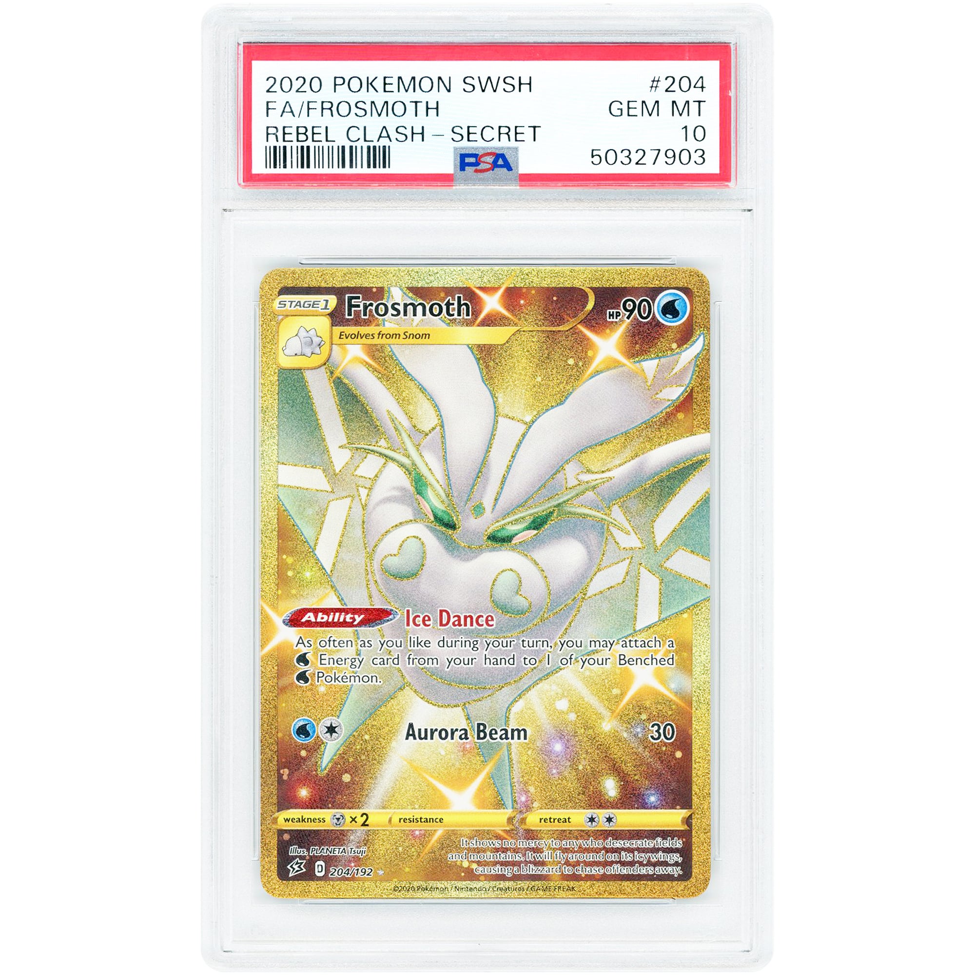 Frosmoth 2020 Pokemon Rebel Clash Secret Rare #204 PSA Authenticated 10 Card