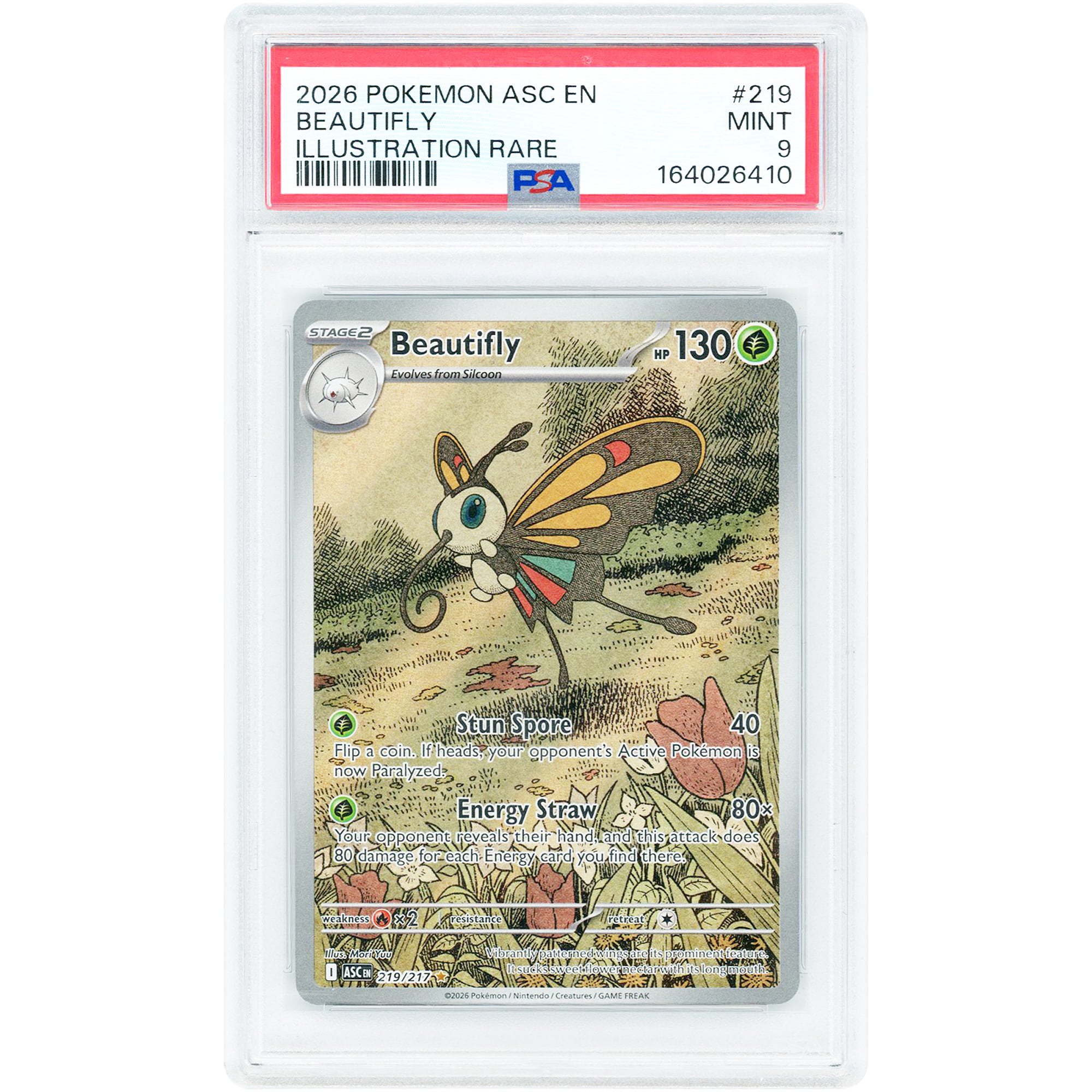 Beautifly 2026 Pokemon Ascended Heroes Illustration Rare #219 PSA Authenticated 9 Card