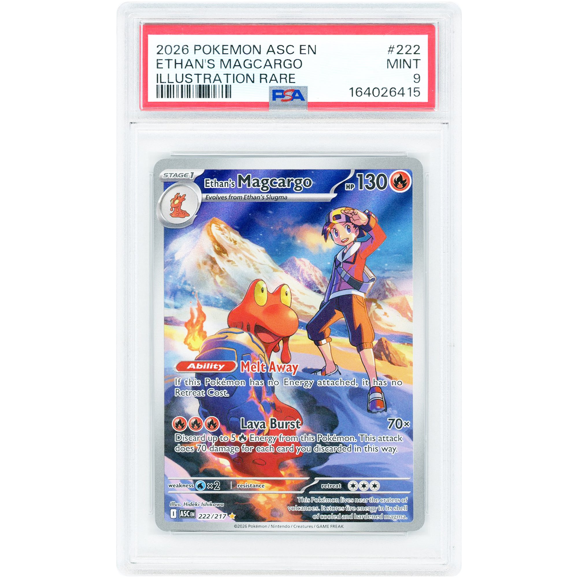 Ethan's Magcargo 2026 Pokemon Ascended Heroes Illustration Rare #222 PSA Authenticated 9 Card