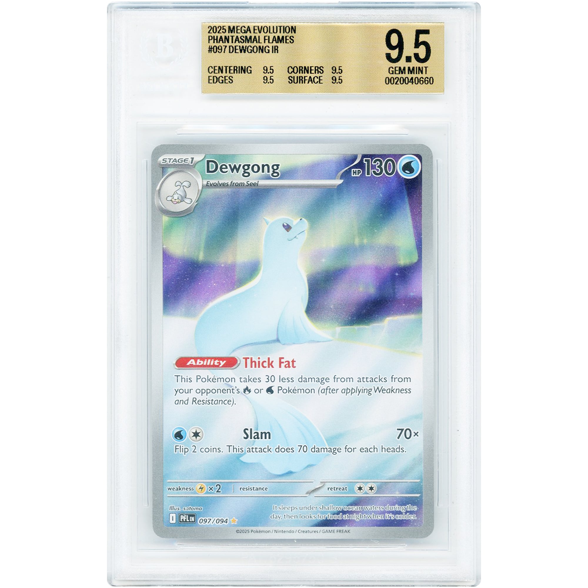 Dewgong 2025 Pokemon Phantasmal Flames Illustration Rare #97 BGS Authenticated 9.5 Card