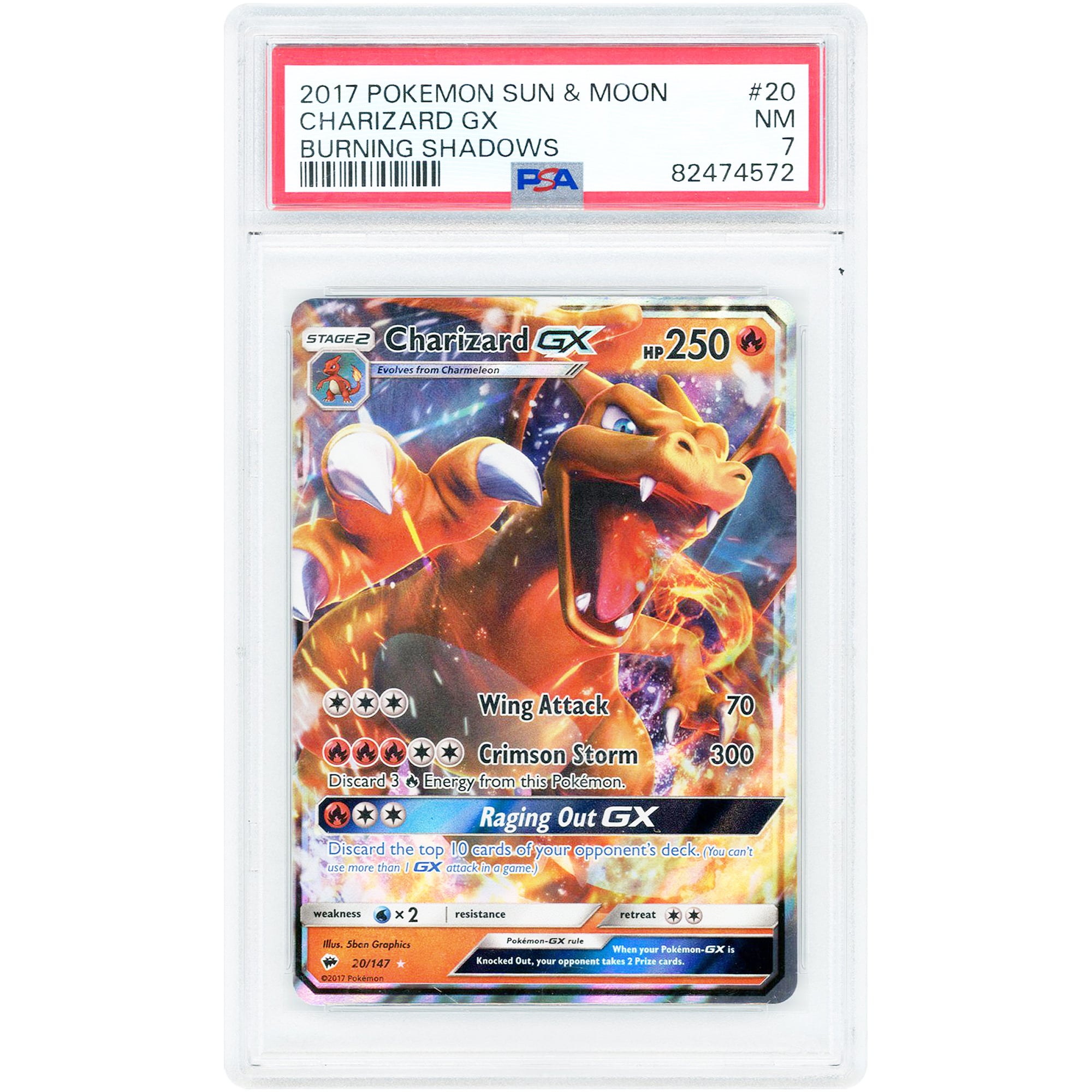 Charizard GX 2017 Pokemon Burning Shadows Ultra Rare #20 PSA Authenticated 7 Card