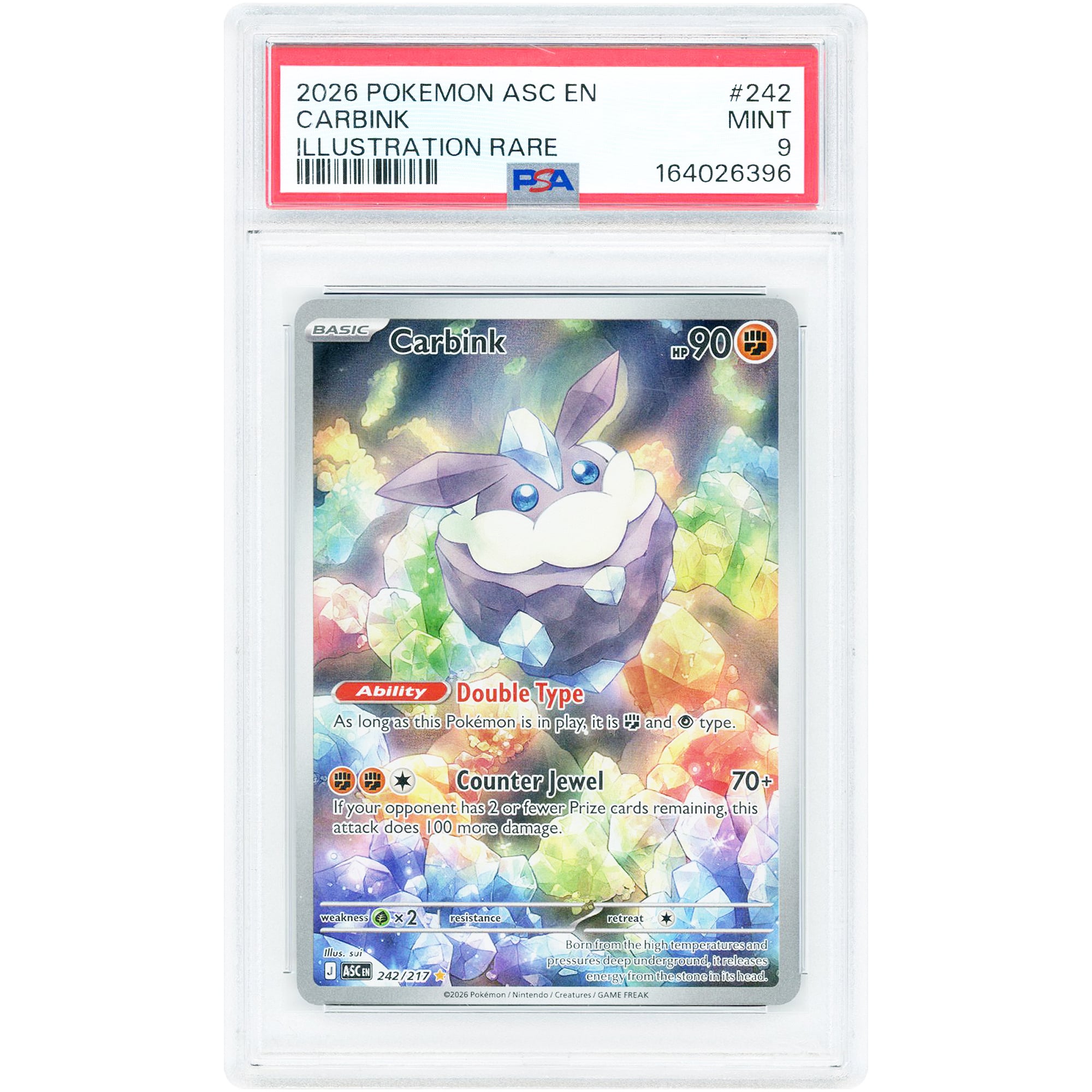 Carbink 2026 Pokemon Ascended Heroes Illustration Rare #242 PSA Authenticated 9 Card