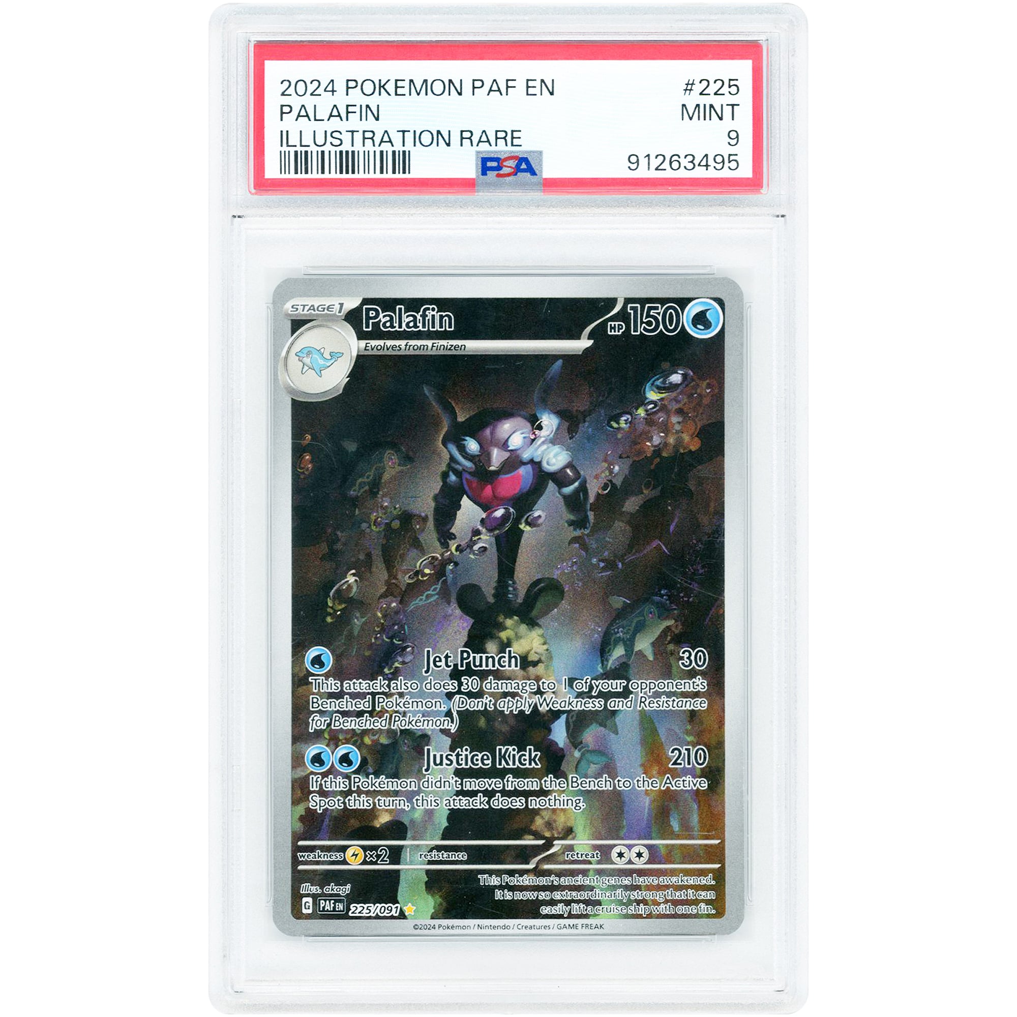 Palafin 2024 Pokemon Paldean Fates Illustration Rare #225 PSA Authenticated 9 Card