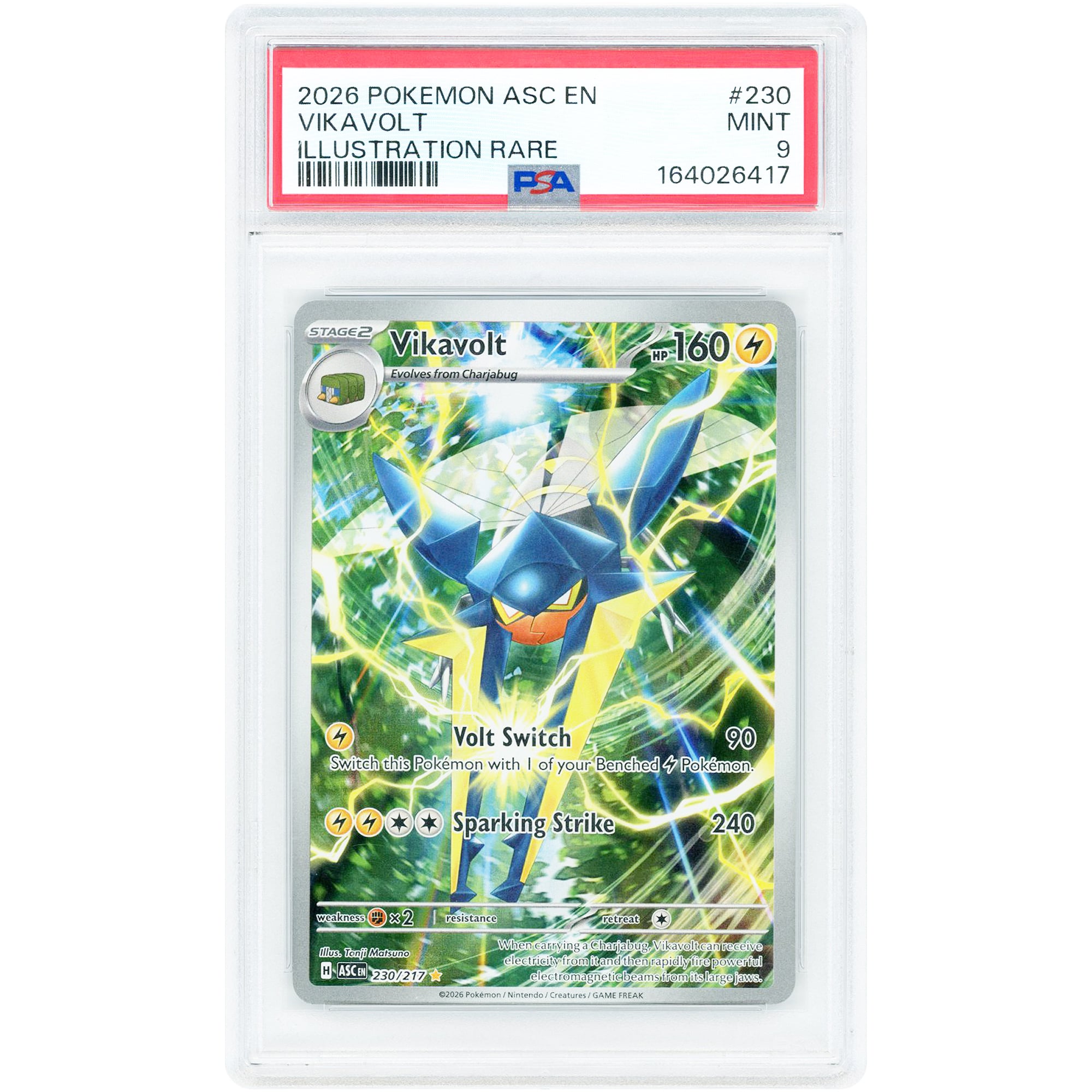 Vikavolt 2026 Pokemon Ascended Heroes Illustration Rare #230 PSA Authenticated 9 Card