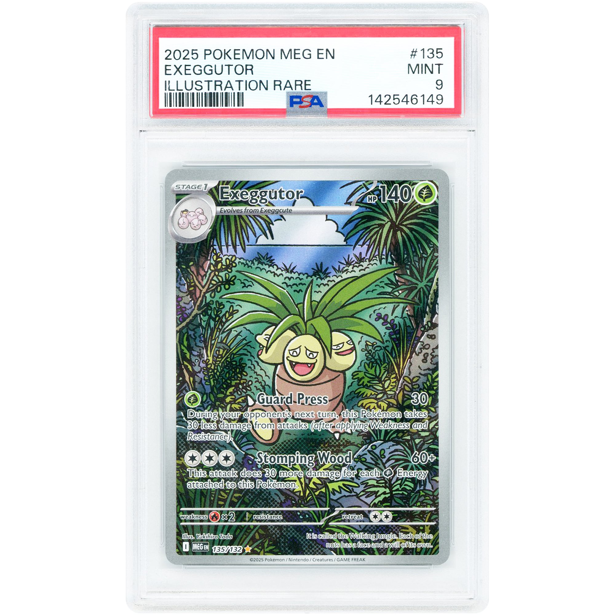 Exeggutor 2025 Pokemon Mega Evolution Illustration Rare #135 PSA Authenticated 9 Card