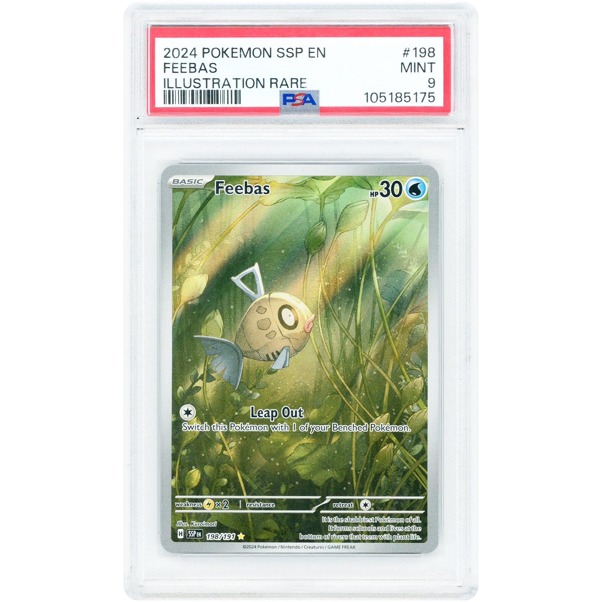 Feebas 2024 Pokemon Surging Sparks Illustration Rare #198 PSA Authenticated 9 Card