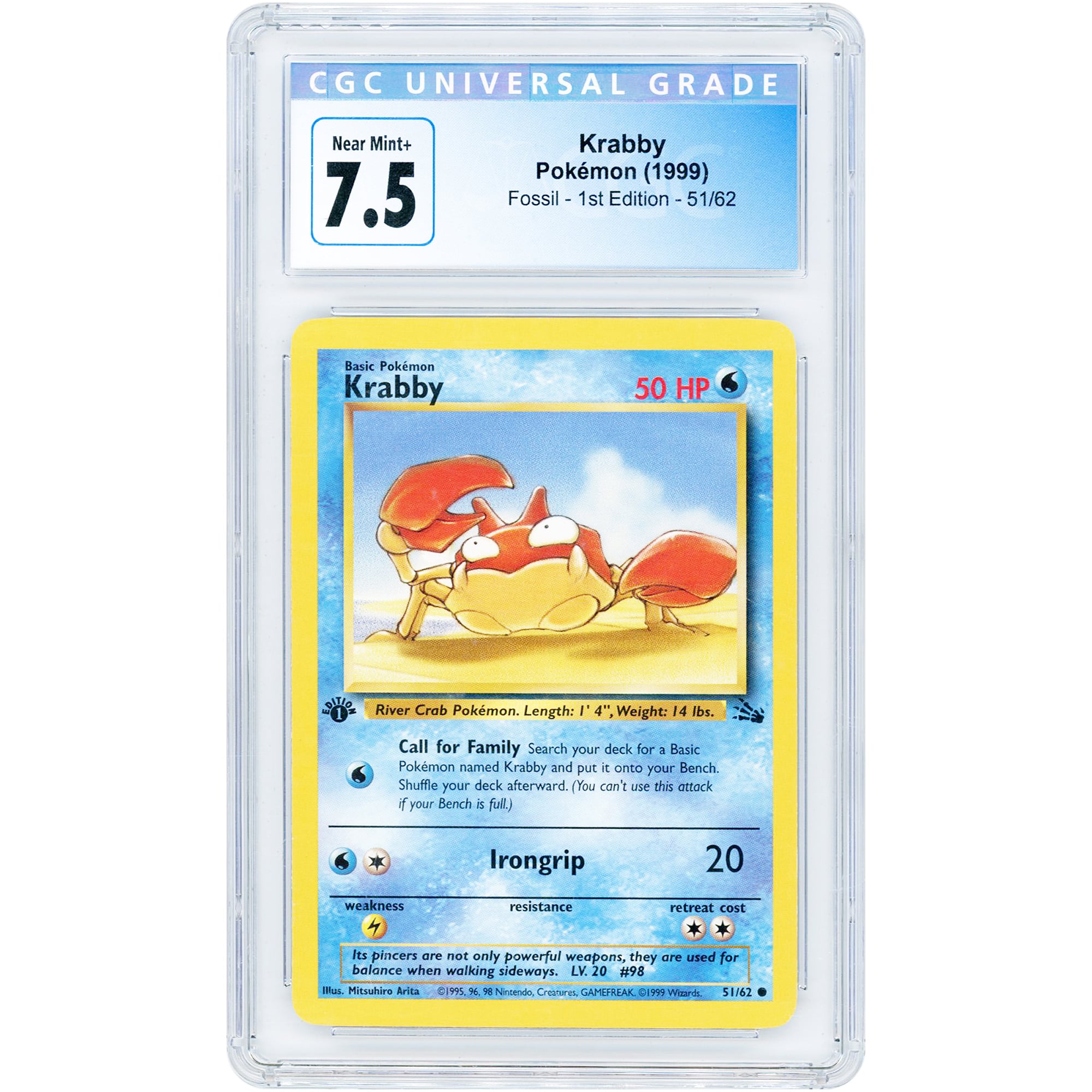 Krabby 1999 Pokemon Fossil 1st Edition Common #51 CGC Authenticated 7.5 Card