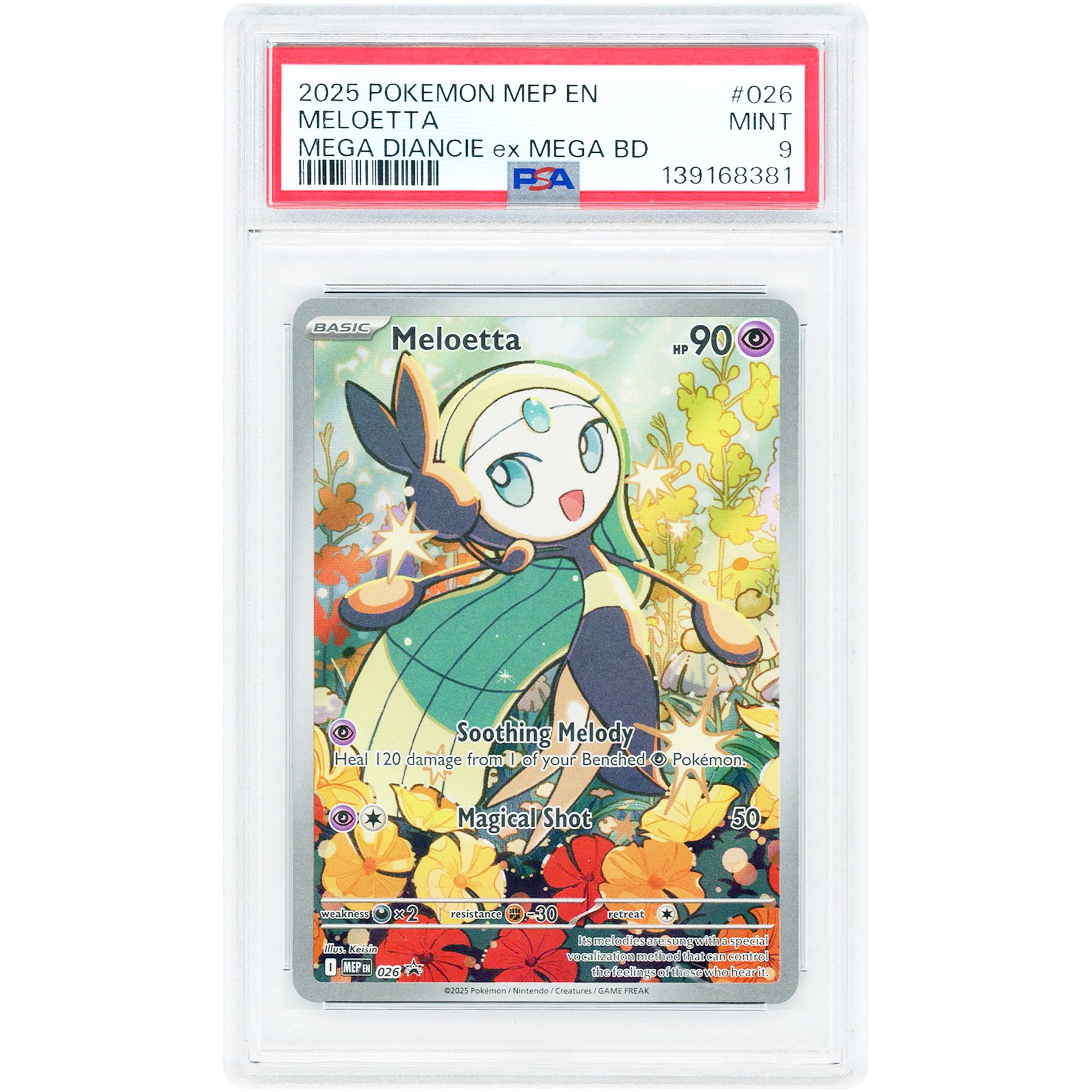 Meloetta 2025 Pokemon Mega Evolution Illustration Rare #26 PSA Authenticated 9 Card