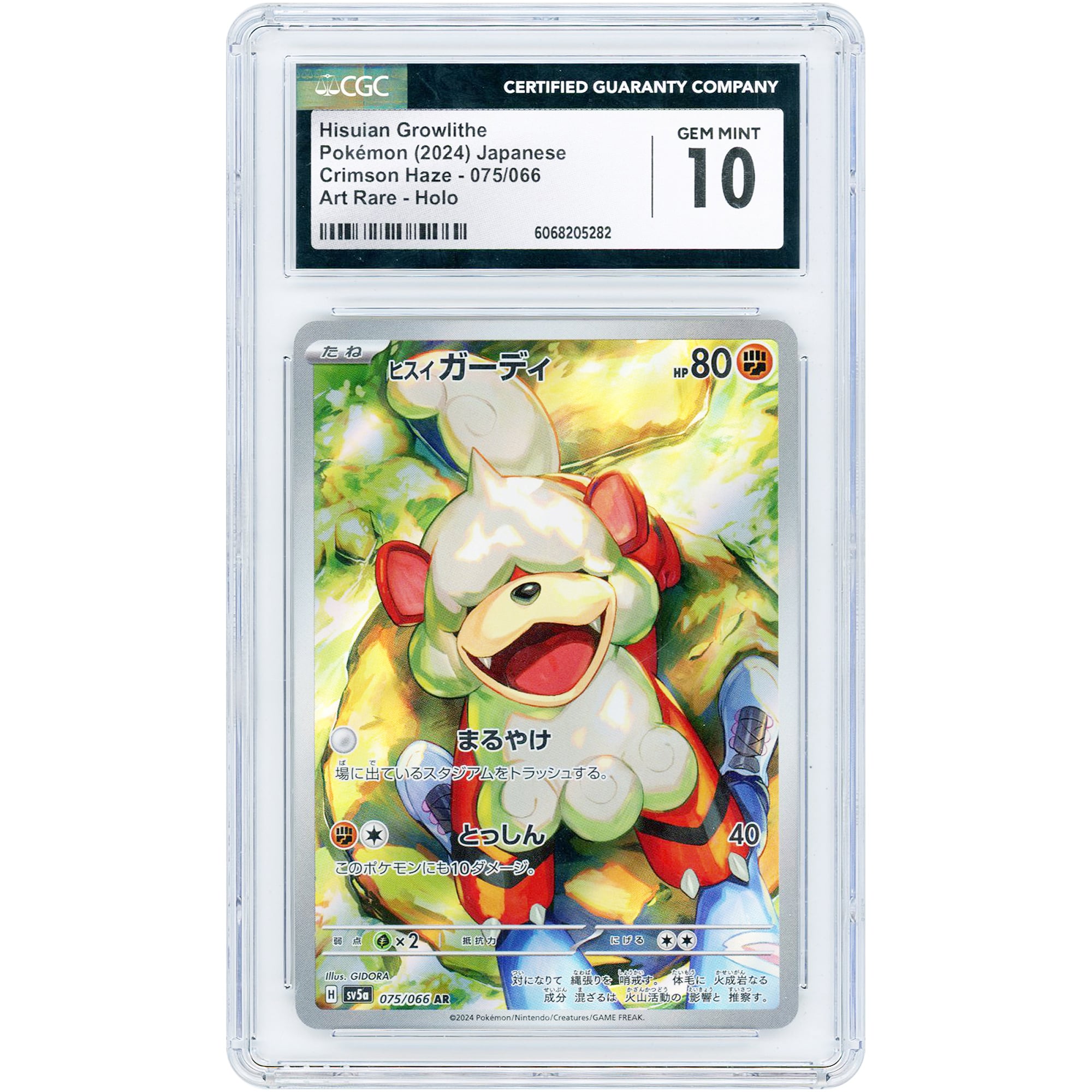 Hisuian Growlithe 2024 Pokemon Crimson Haze Japanese Art Rare #75 CGC Authenticated 10 Card