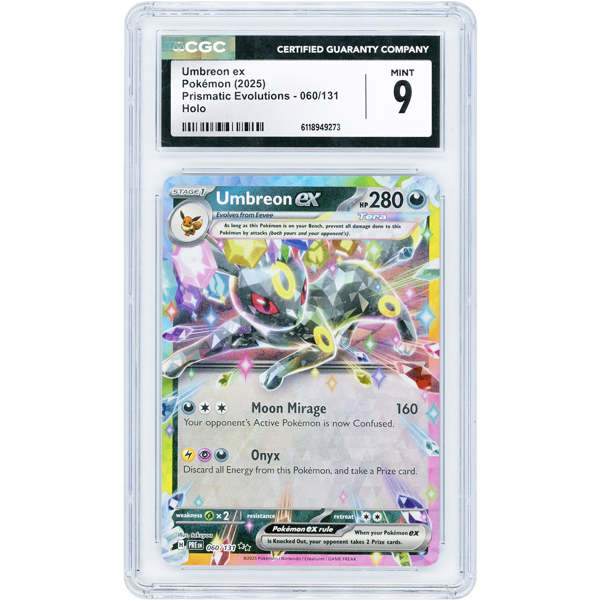Umbreon ex 2025 Pokemon Prismatic Evolutions Double Rare #60 CGC Authenticated 9 Card