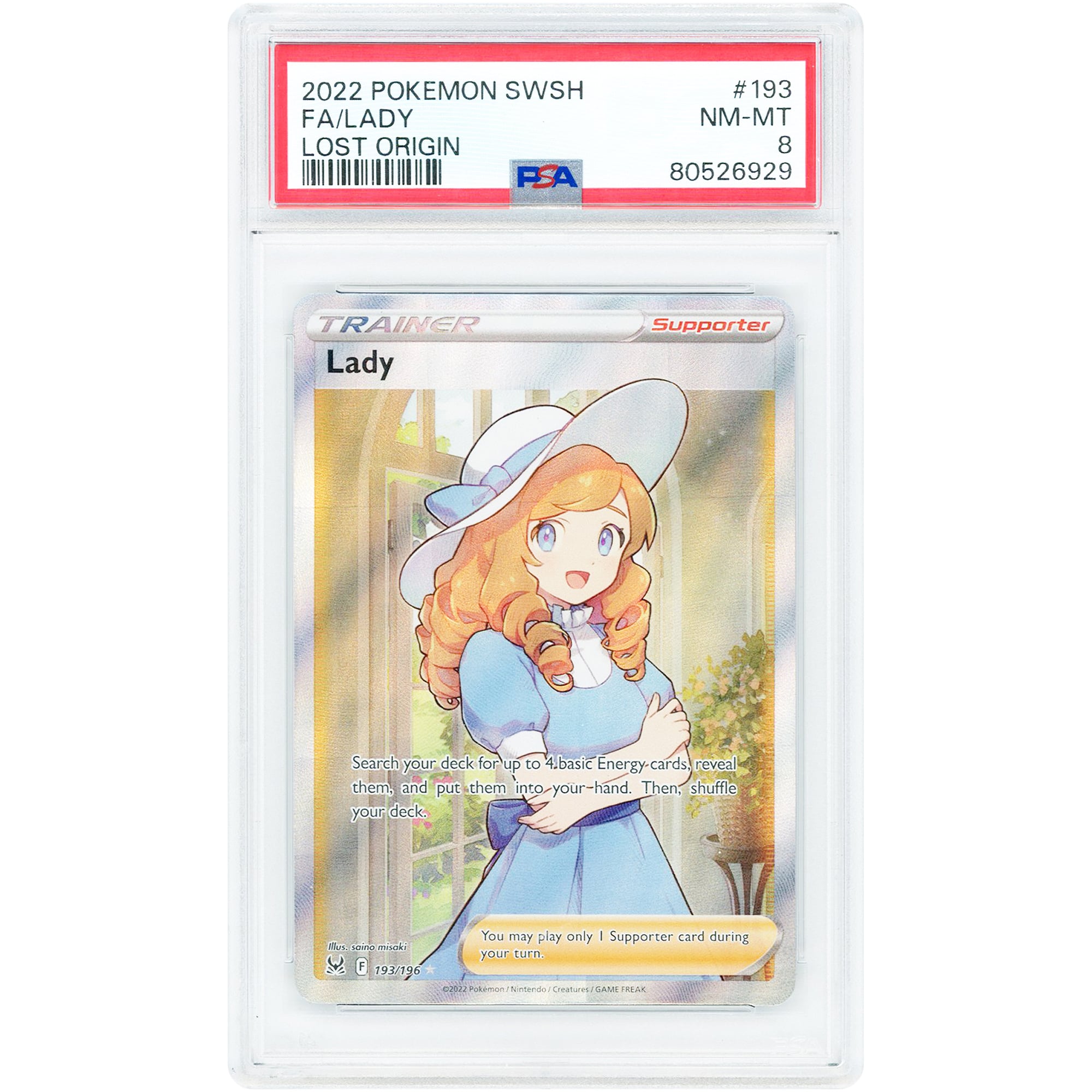 Lady 2022 Pokemon Lost Origin Ultra Rare #193 PSA Authenticated 8 Card
