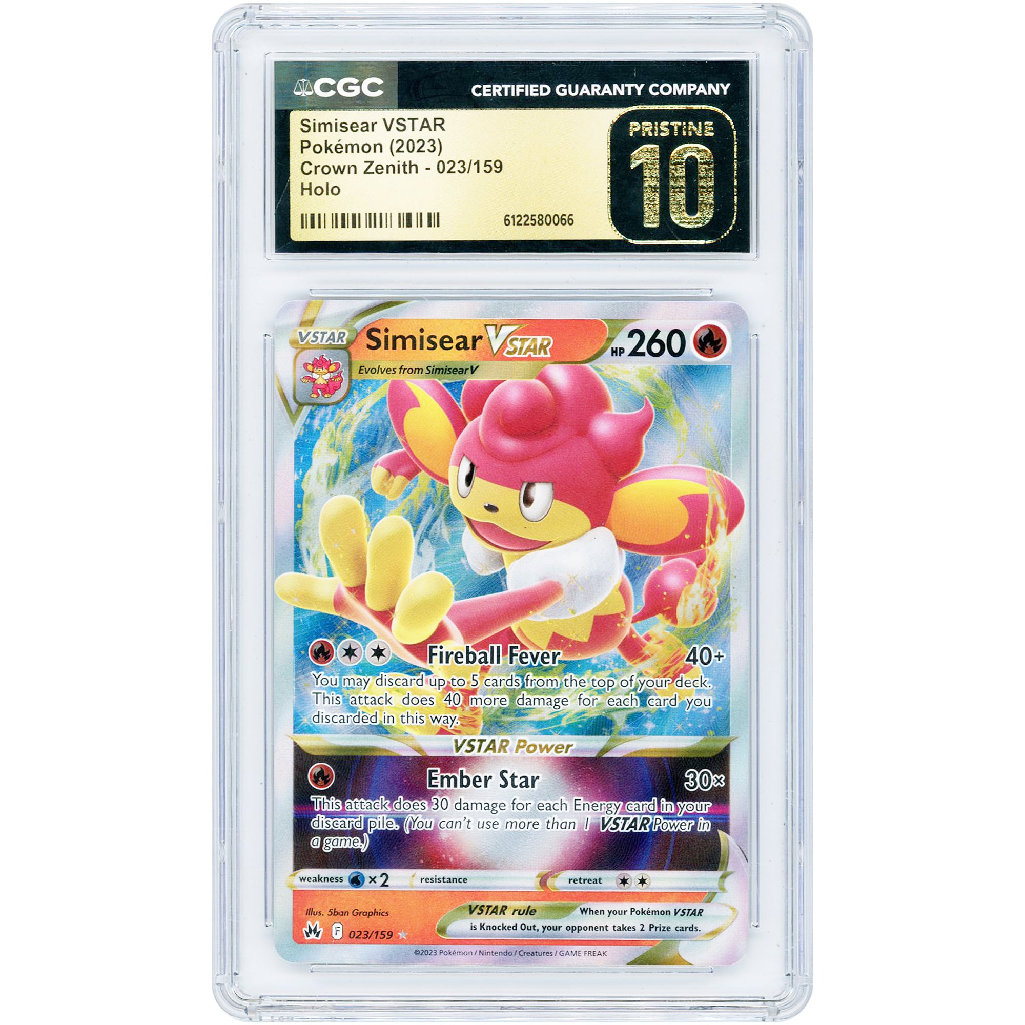 Simisear VSTAR 2023 Pokemon Crown Zenith Ultra Rare #23 CGC Authenticated Pristine 10 Card