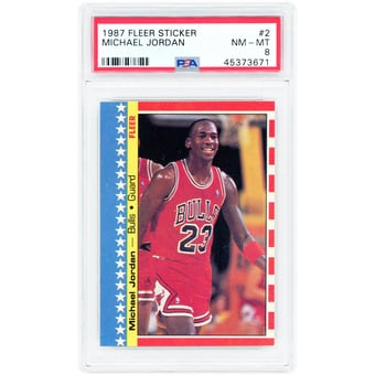 Michael Jordan Chicago Bulls 1987 Fleer Sticker #2 PSA Authenticated 8 Card