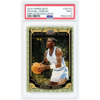 Michael Jordan North Carolina Tar Heels 2016 Upper Deck Employee Exclusive Gold Vinyl Refractor #UD-MJ PSA Authenticated 9 Card