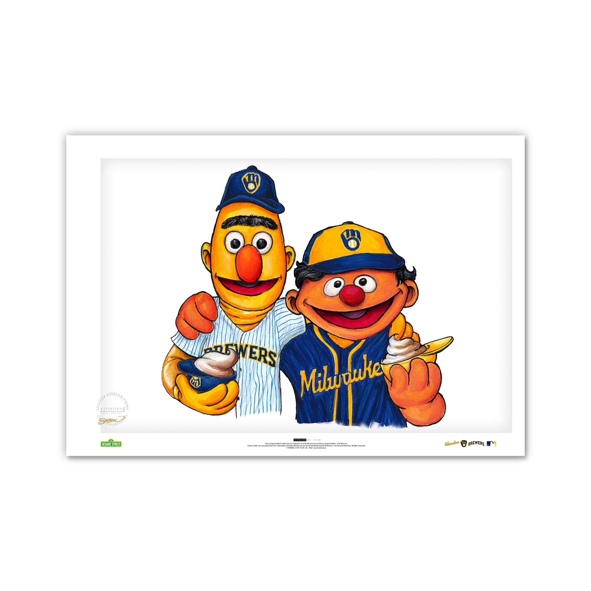 Milwaukee Brewers Bert & Ernie Limited Edition 24" x 36" Sesame Street Art Print
