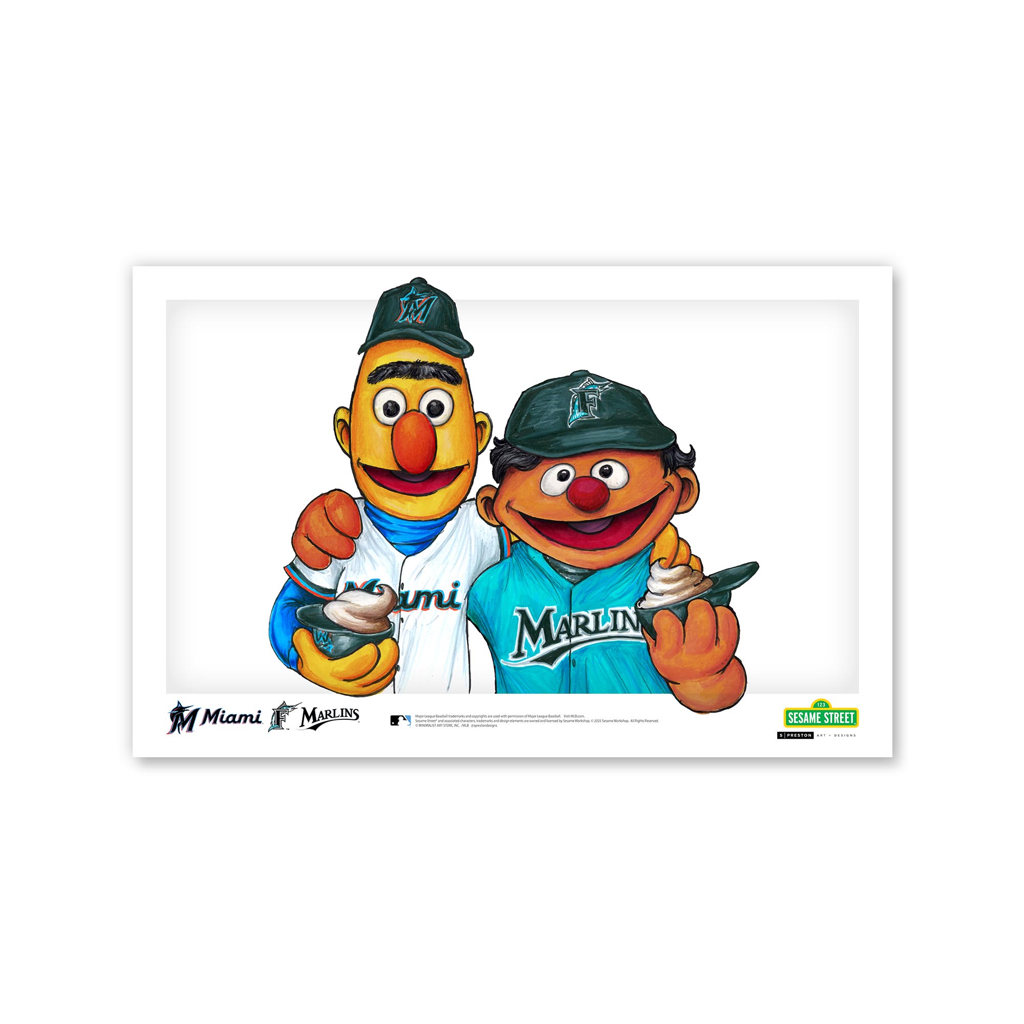 Miami Marlins Bert & Ernie 11" x 17" Sesame Street Poster Print