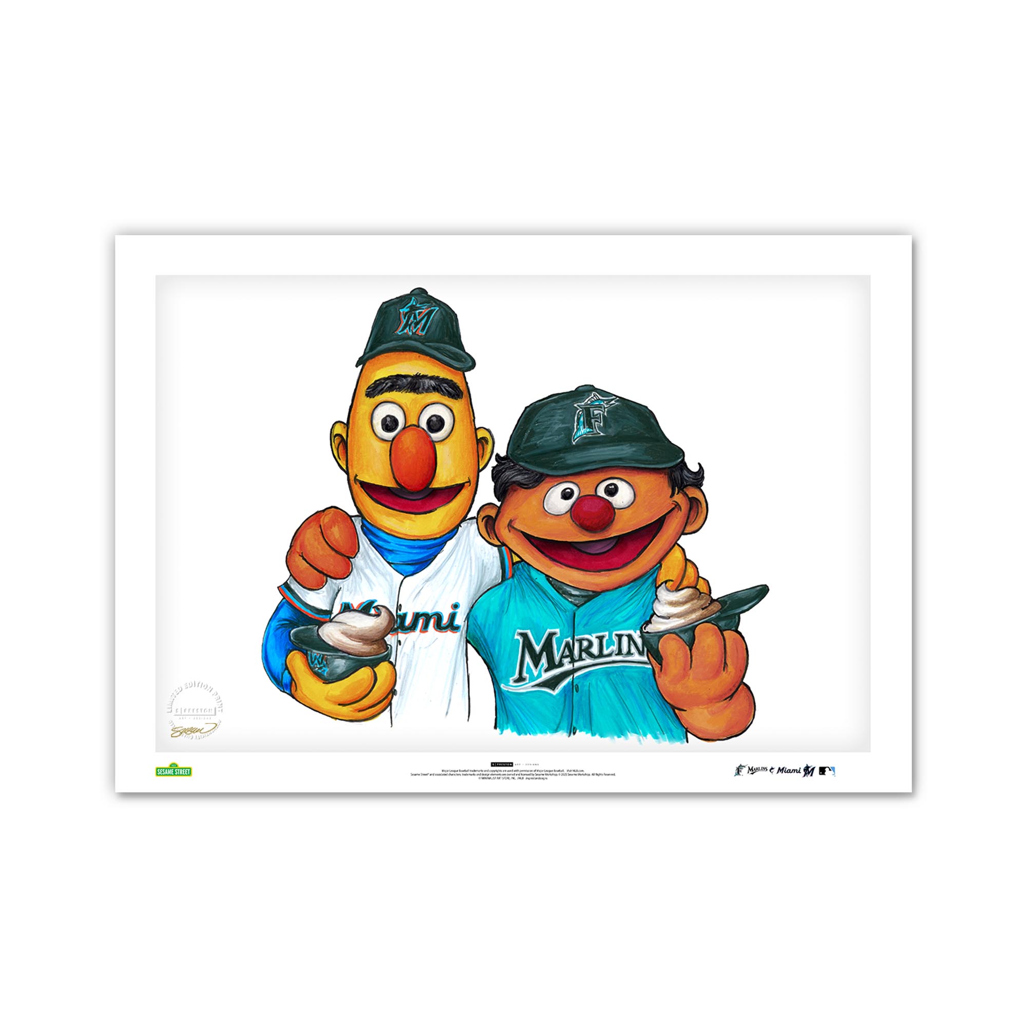 Miami Marlins Bert & Ernie Limited Edition 14" x 20" Sesame Street Art Print