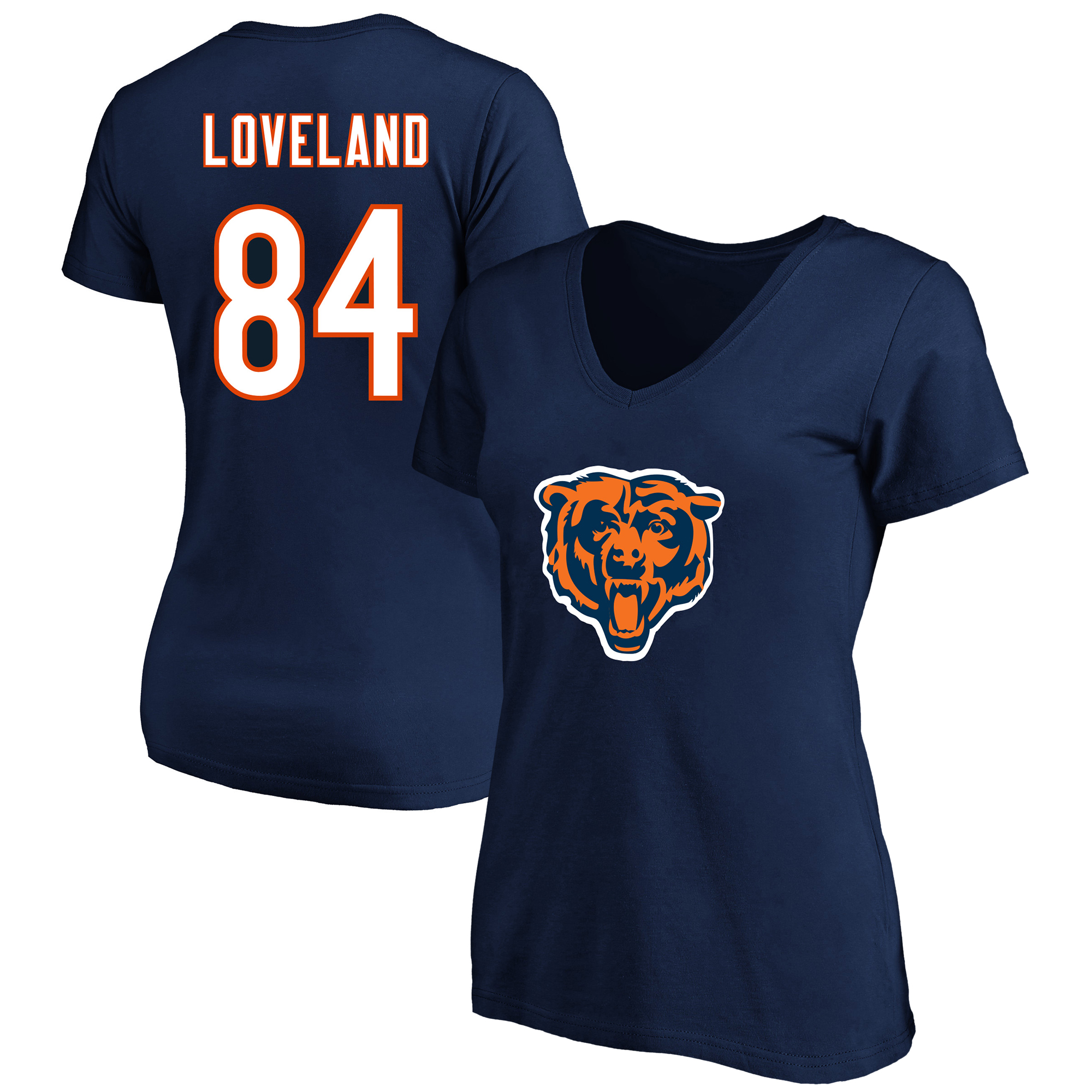 Women's Fanatics Colston Loveland Navy Chicago Bears Plus Size Name & Number V-Neck T-Shirt