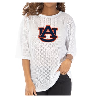Women's White Auburn Tigers Mallory Mesh Oversized Fashion Jersey