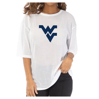 Women's White West Virginia Mountaineers Mallory Mesh Oversized Fashion Jersey