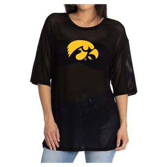 Women's Black Iowa Hawkeyes Mallory Mesh Oversized Fashion Jersey