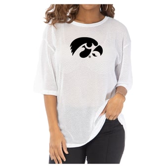 Women's White Iowa Hawkeyes Mallory Mesh Oversized Fashion Jersey