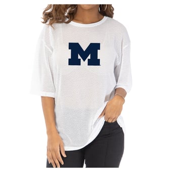 Women's White Michigan Wolverines Mallory Mesh Oversized Fashion Jersey