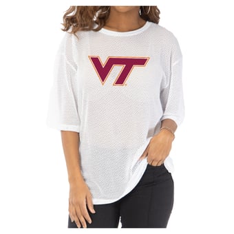 Women's White Virginia Tech Hokies Mallory Mesh Oversized Fashion Jersey