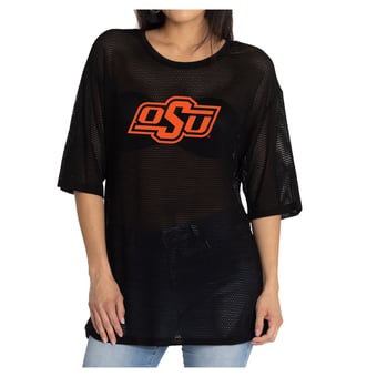 Women's Black Oklahoma State Cowboys Mallory Mesh Oversized Fashion Jersey