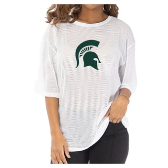 Women's White Michigan State Spartans Mallory Mesh Oversized Fashion Jersey