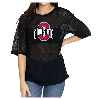 Women's Black Ohio State Buckeyes Mallory Mesh Oversized Fashion Jersey