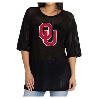 Women's Black Oklahoma Sooners Mallory Mesh Oversized Fashion Jersey